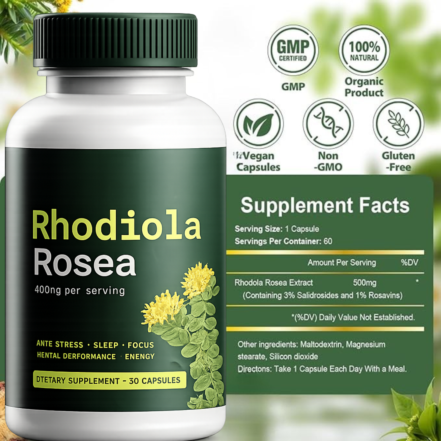 Rhodiola Rosea - Natural Adaptogen Made in USA [400mg]